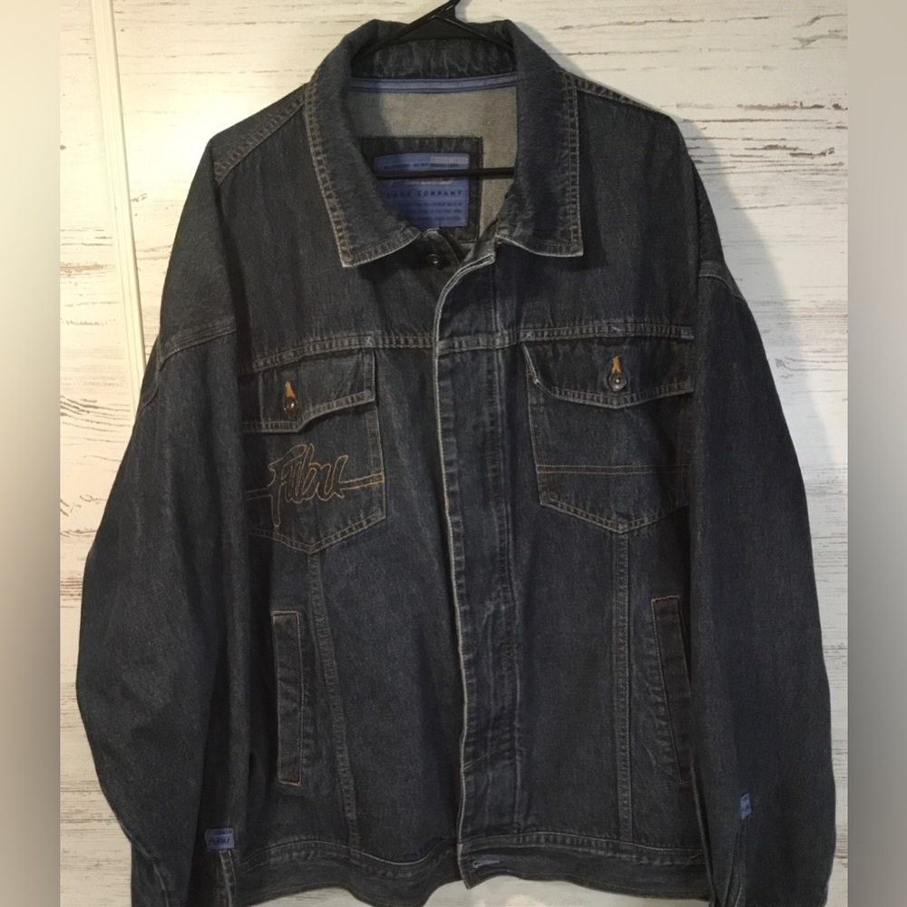 Fubu Mens Denim Jean Jacket Sz 3XL Blue Trucker Coat, Embroidered Logo